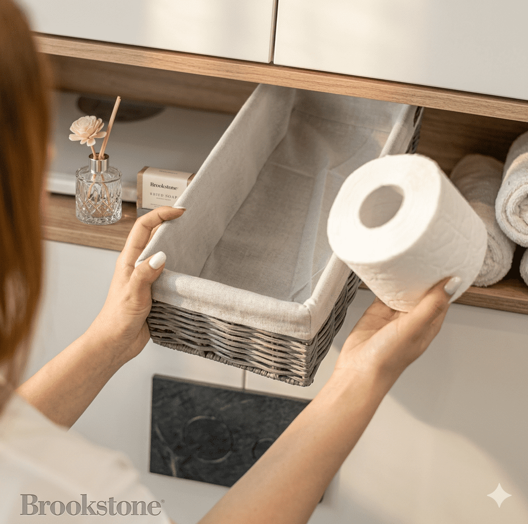 Brookstone Wicker Baskets, Decorative Over the Toilet Bathroom Baskets  , 2-Pack