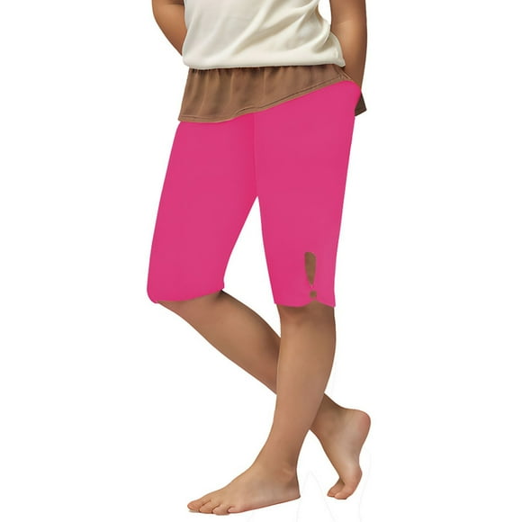 yoeyez Girls Leggings Shorts,Teen Girls Summer Solid Color Compression Jogger Pants Athletic Elastic Waist Shorts Seamless Casual Fit Short Pants for 9-10 Years
