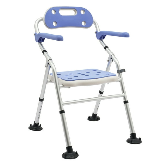 ChicHomey Folding Shower Chair-330lbs High Load,6 Height Adjustments & Non-Slip Feet,Bench Bath Seats with Back & Arms，Foldable Shower Seat for Elderly Pregnant Women Disabled Blue and White