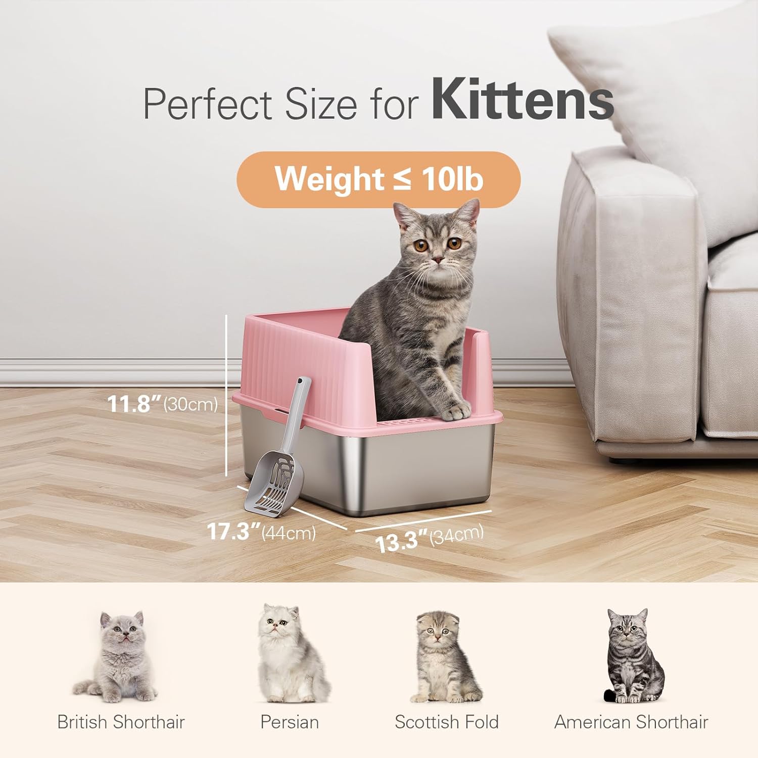 Stainless Steel Litter Box, Multi-Color Litter Box - High Sided, Small Metal Litter Box for Kittens - Easy to Clean, Leak-Proof, Non-Stick, Odor-reducing