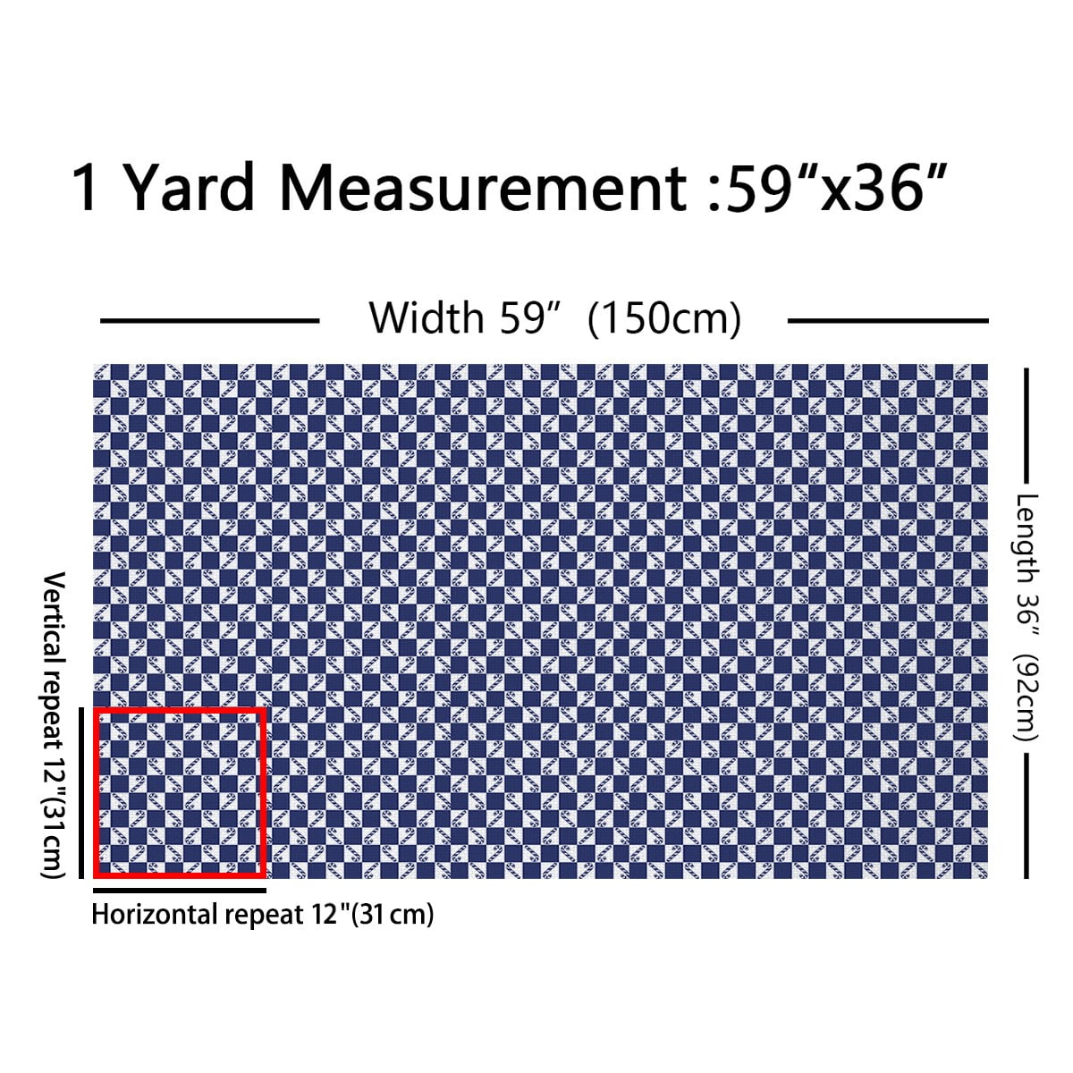 Homewish Merry Christmas Fabric by the Yard 2 Yard,Geometric Plaid Grid Room Decor Fabric by the Yard,Blue Candy Cane Fabric for Sewing For Girl Boy,Microfiber Bedroom Decor