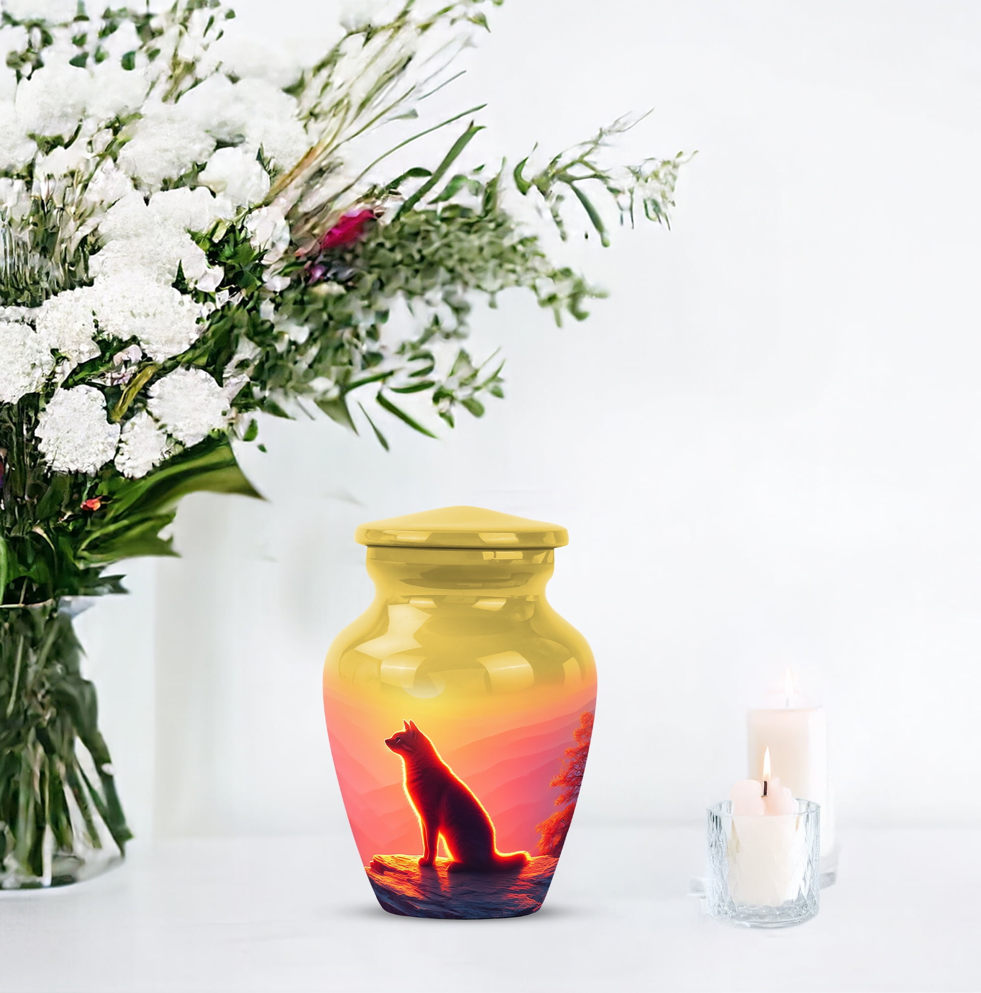 Cat Cremation Urn For Human Ashes Men And Woman - Yellow Mini Urns For Adult Male Small - Funeral Urns For Human Ashes Adult For Female - Keepsake Urn For Daughter And Son 3 Inch