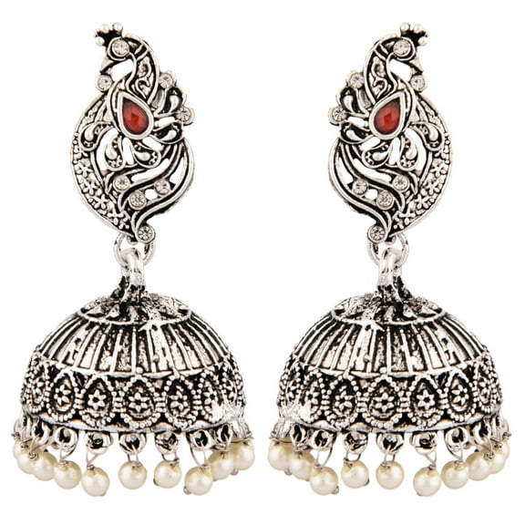 Efulgenz Indian Oxidized Jewelry Boho Vintage Tribal Crystal Faux Pearl Peacock Jhumka Jhumki Earrings for Women