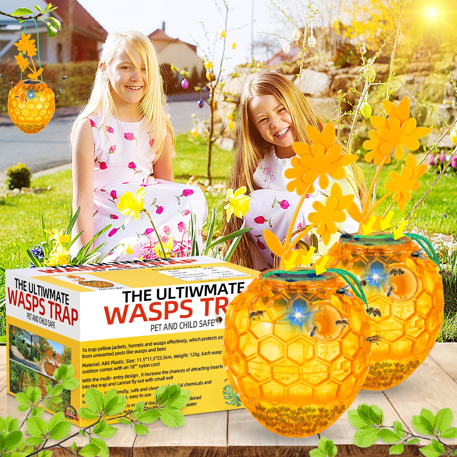 Kqiang Reusable Outdoor Fly Trap - Solar Powered, Durable, Non-Toxic, and Eco-Friendly for Garden, Patio, and Home