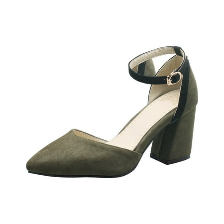 OAVQHLG3B Women s Shoes Summer Elegant Thick High Heels Exquisite Casual Suede Ankle Strap Sandals