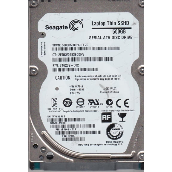 ST500LM000, W76, WU, PN 1EJ162-623, FW HPDA, Seagate 500GB SATA 2.5 Hard Drive