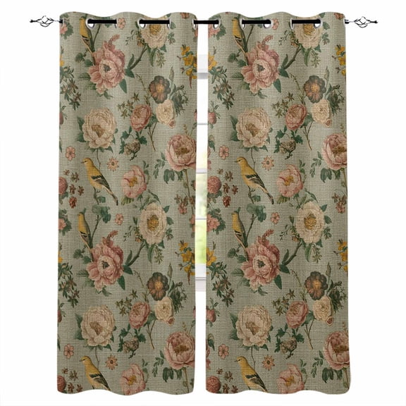 Vintage Spring Floral Black Out Curtains 54 Inch Long, Short Curtains for Small Window, Farmhouse Flowers Green Vintage Room Darkening Farmhouse Window Curtains for Kitchen Bedroom 42"x54" 2 Panels