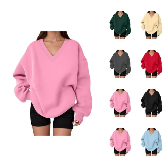 Sweatshirt for Women Long Sleeve Cute V Neck Oversized Sweat Shirts Pullover Tops