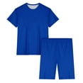 thumbnail image 4 of Efsteb Womens Pajamas Two Piece Set Casual Pajama Sets Sleepwear Loose Summer Solid Color Round Neck Short Sleeve Tops Shorts Loungewear Outfit (Blue,S), 4 of 5