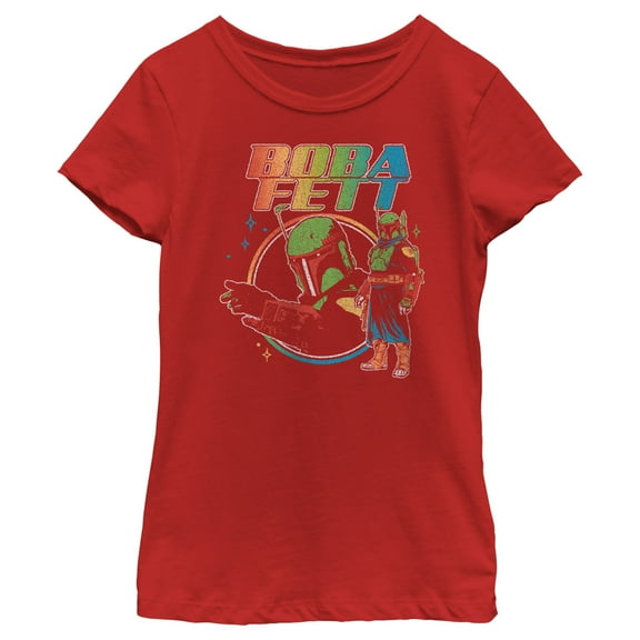 Girl's Star Wars: The Book of Boba Fett Retro Rainbow Logo  Graphic Tee Red Large