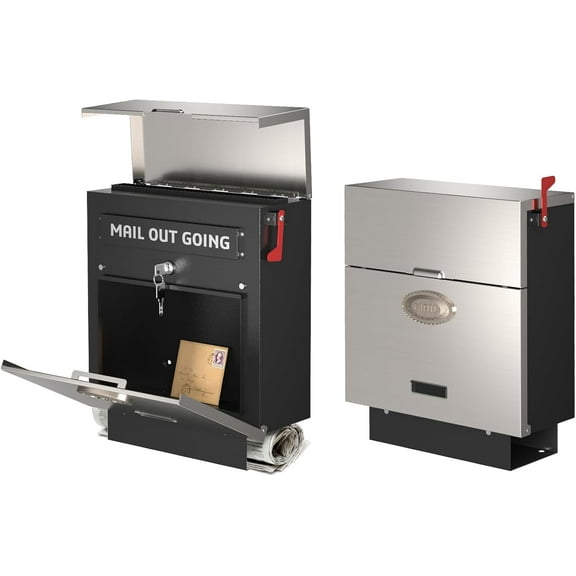 POCHAR Stainless Steel Wall Mount Mail Box with Newspaper Holder - 14.25'' x 6'' x 17.25'' Silver Rust Proof Steel Drop Box