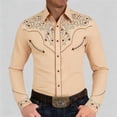 thumbnail image 5 of Western Cowboy Shirts for Men Long Sleeve Button Down Shirt Embroidered Spring Summer Slim Fit Casual Tops Khaki S, 5 of 7
