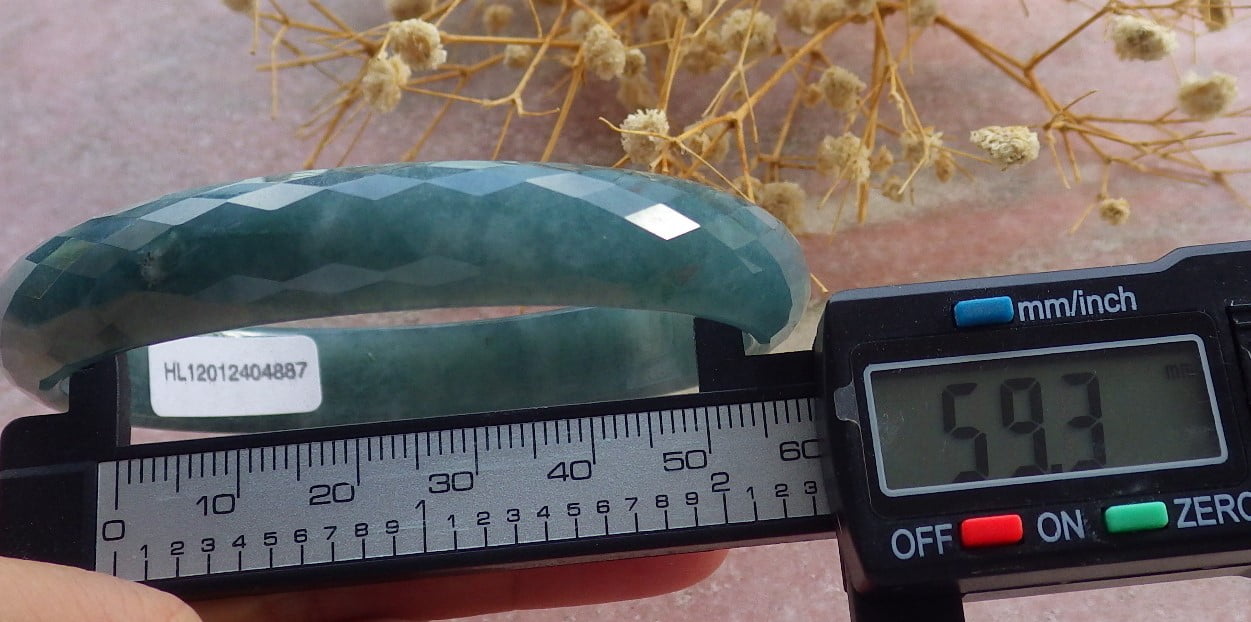 Icy Green Natural A JADE Jadeite Dia Cut Bangle Bracelet 59 mm 683118 TN