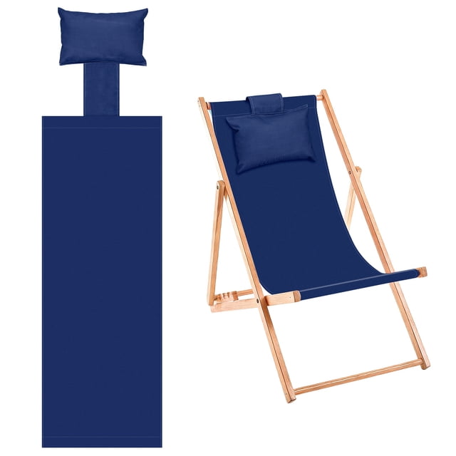 Uxcell Beach Sling Chair Replacement Canvas Lounge Chair Fabric with Pillow Dark Blue