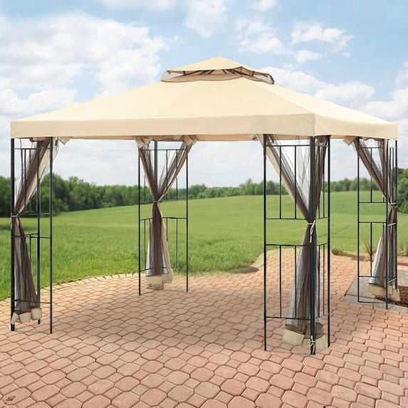 Garden Winds Replacement Canopy Top and Side Mosquito Netting Set for Cabin Garden Gazebo - Riplock 350