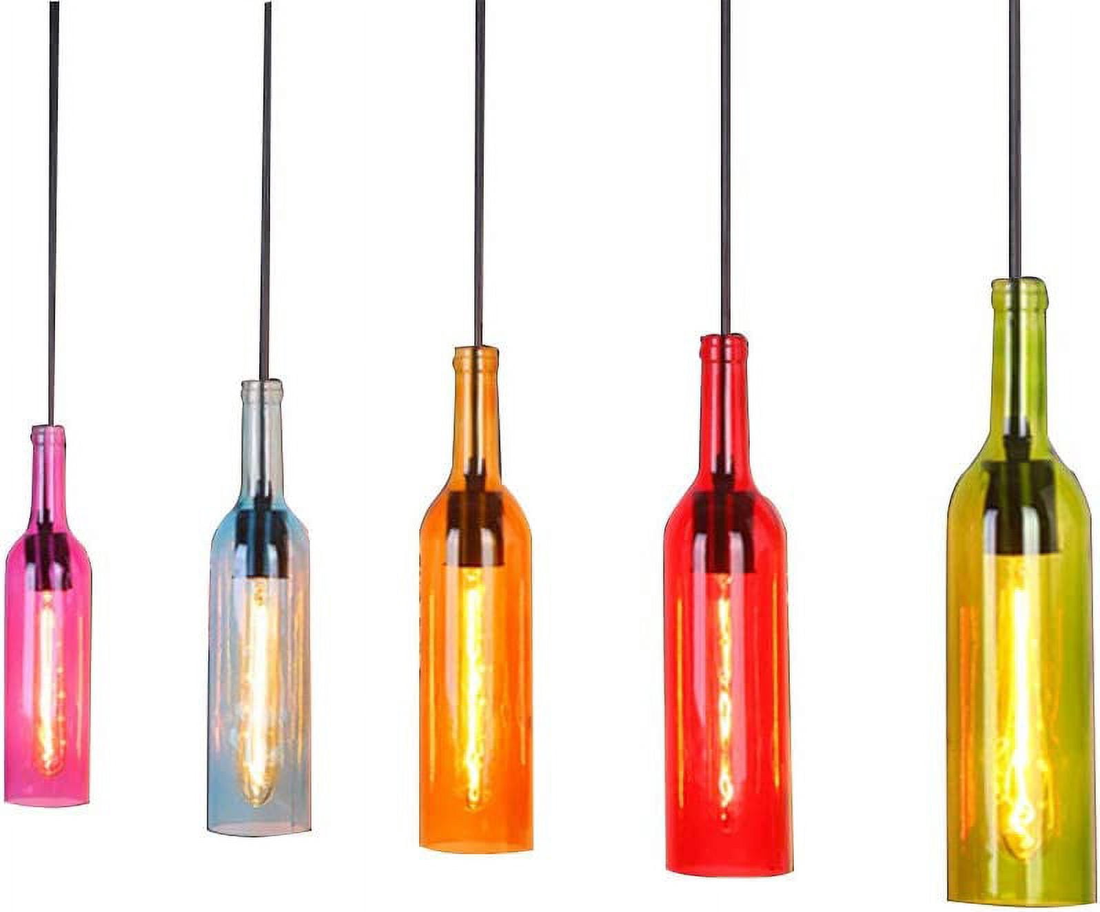 FETCOI Color Glass Beer Bottle Chandelier 5 Heads Glass and Metal Suspension Device Ceiling Glass Ceiling Light Fixture Chandelier(Round)