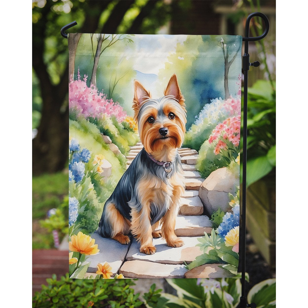 Silky Terrier Spring Path Garden Flag 11.25 in x 15.5 in