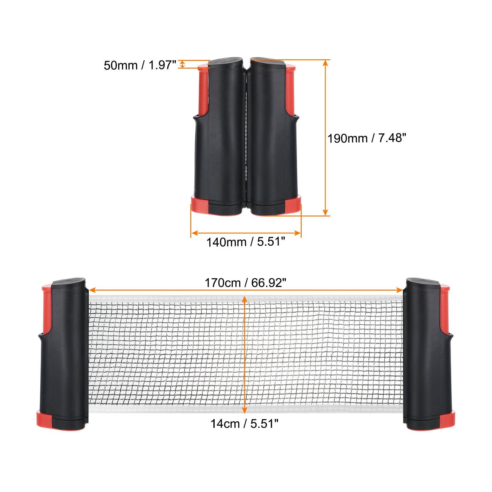 Uxcell Up to 2" Retractable Ping Pong Net Portable Table Tennis Net and Post Replacement for Any Table, Black Red