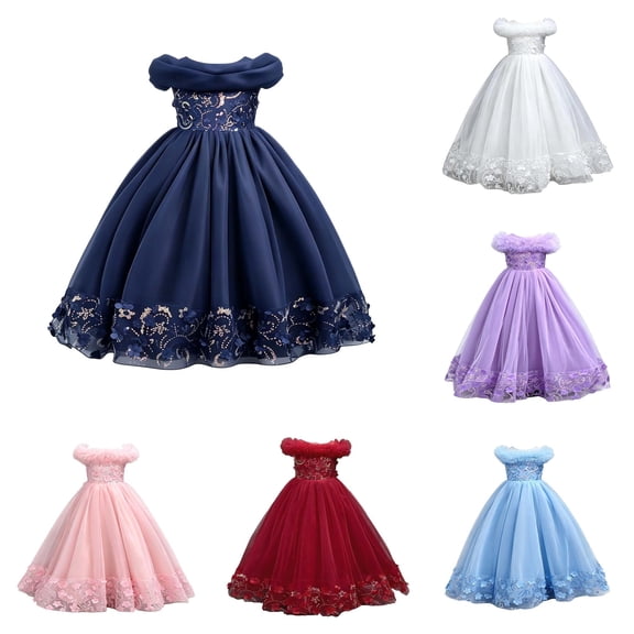 JAJAHO Girls Sequin Dresses Sparkly Tulle Birthday Princess Party Dress Fuzzy Trim Maxi Ball Gown Flower Girl Dress For Wedding Party Prom 3-12Y