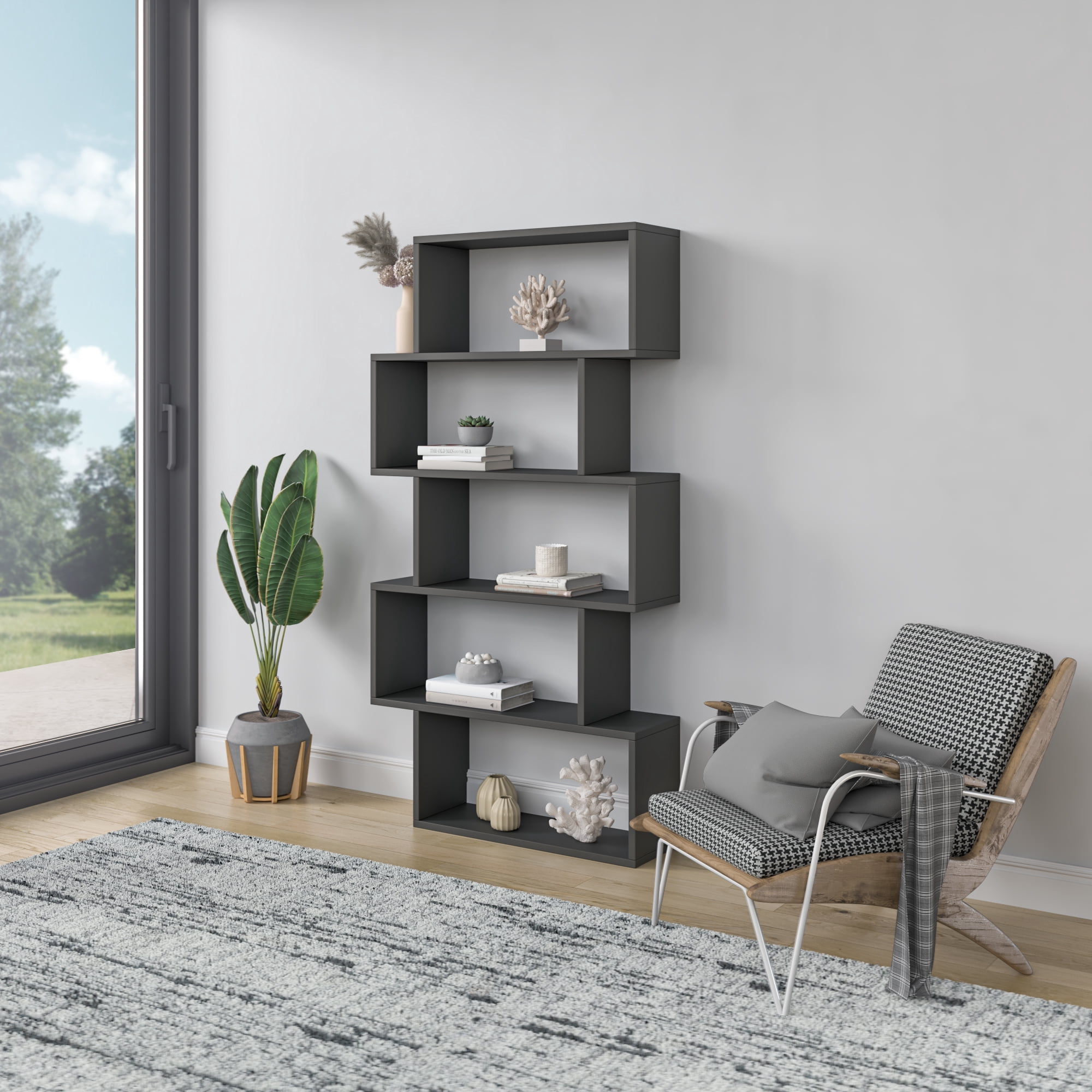 Ada Home Decor Barclay Multiple Tier Open Shelf Modern Bookcase, Anthracite