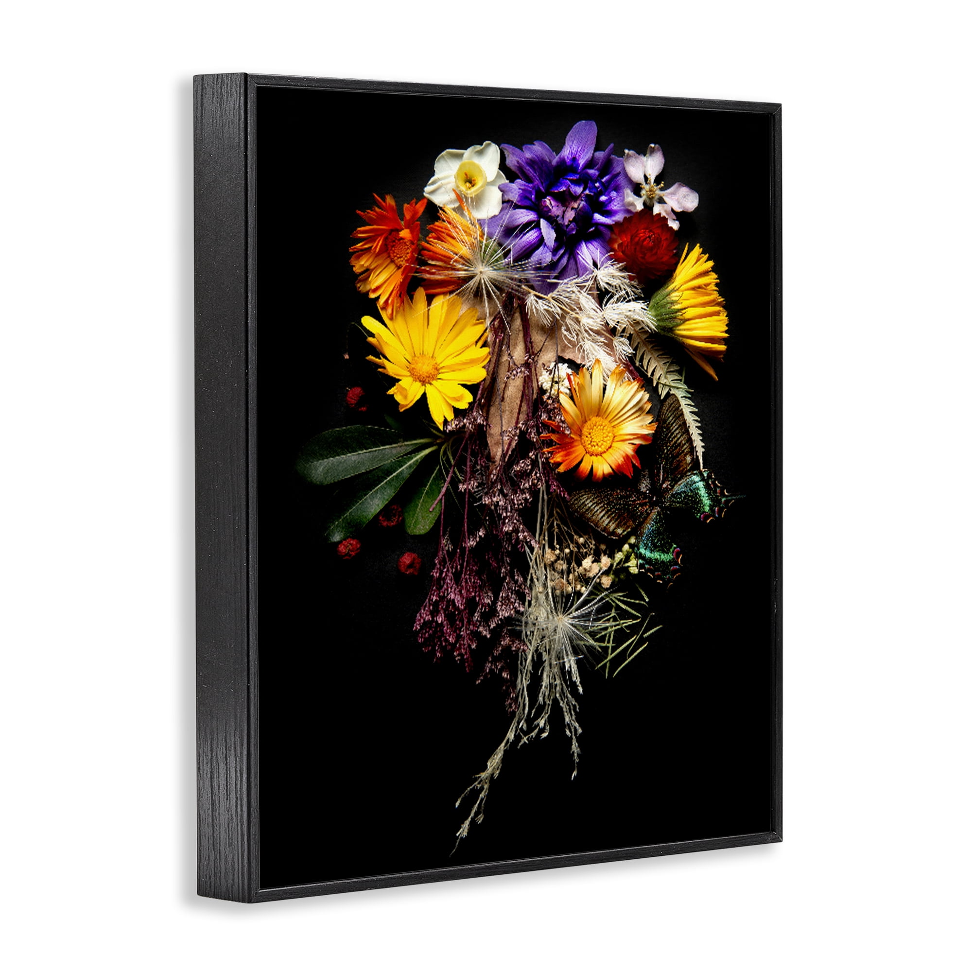 Stupell Industries Butterfly Adorned Arrangement Black Framed Giclee Art, design by Carl Kravats