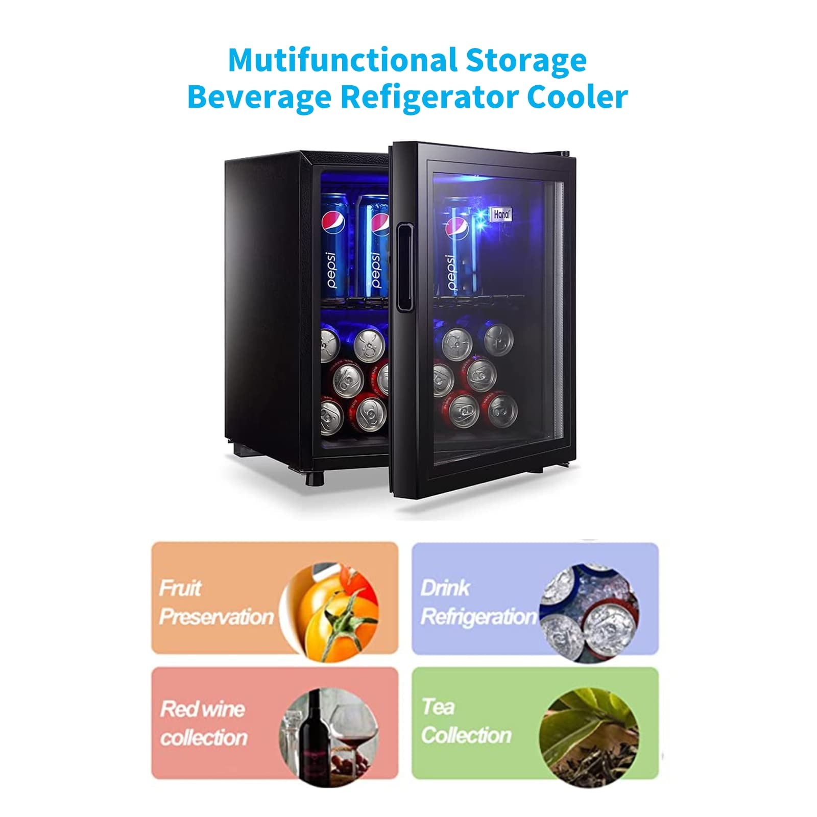 62-Can Beverage Cooler and Refrigerator, Small Mini Fridge for Home, Office or Bar with Glass Door and Adjustable Removable Shelves，Perfect for Soda Beer or Wine, Stainless Steel, 1.6 Cu.Ft.