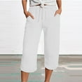 thumbnail image 2 of Jxximdong Capris Pants for Women, Lightweight Linen 3/4 Muslin Trousers with Pockets Causal Loose Elastic Comfortable Pants, White Women's Cropped Pants, 2 of 5