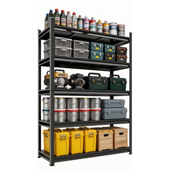 5-Tier Basement Storage Shelves Garage Shelving Heavy Duty Metal Shelving 2500LBS 72" H x 35.5" W x 14" D Adjustable Metal Shelves for Storage Industrial Garage Shelf for Warehouse Basement Black