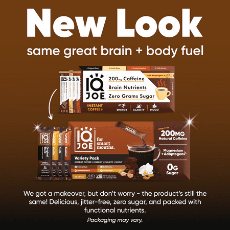 IQJOE Mushroom Coffee Packets (16 Servings) Lion’s Mane, Magtein Magnesium, Antioxidants, Adaptogens - Variety Pack - Instant Coffee for Focus, Clarity, Mood, Energy Boost - Sugar Free, Keto, Vegan