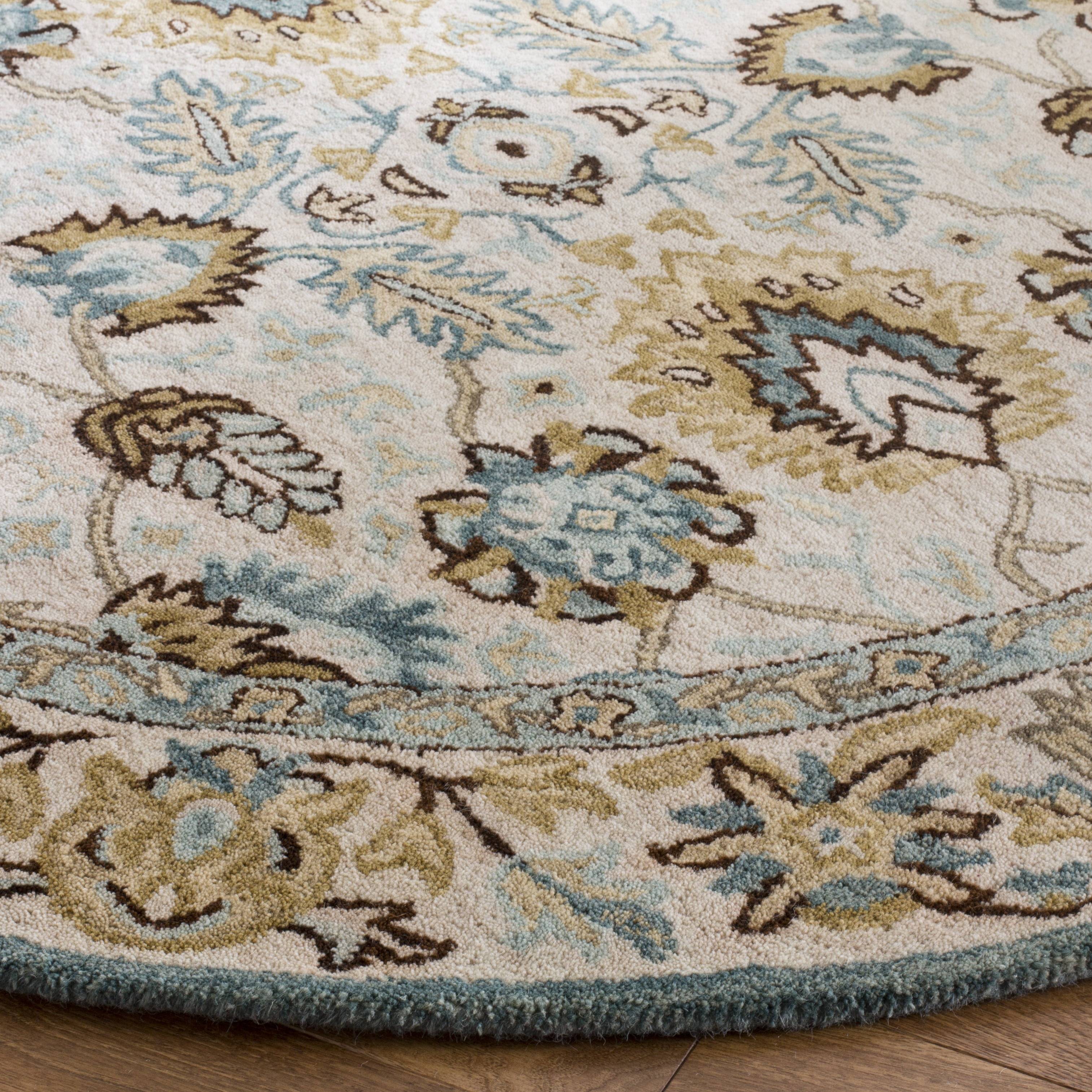 SAFAVIEH Antiquity Weldon Oriental Wool Area Rug, Peacock/Blue, 6' x 6' Round
