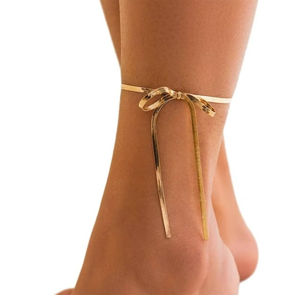 Adjustable Length Anklet with Bowknot Charm Gold/Silver Foot Chain Jewelry Charm