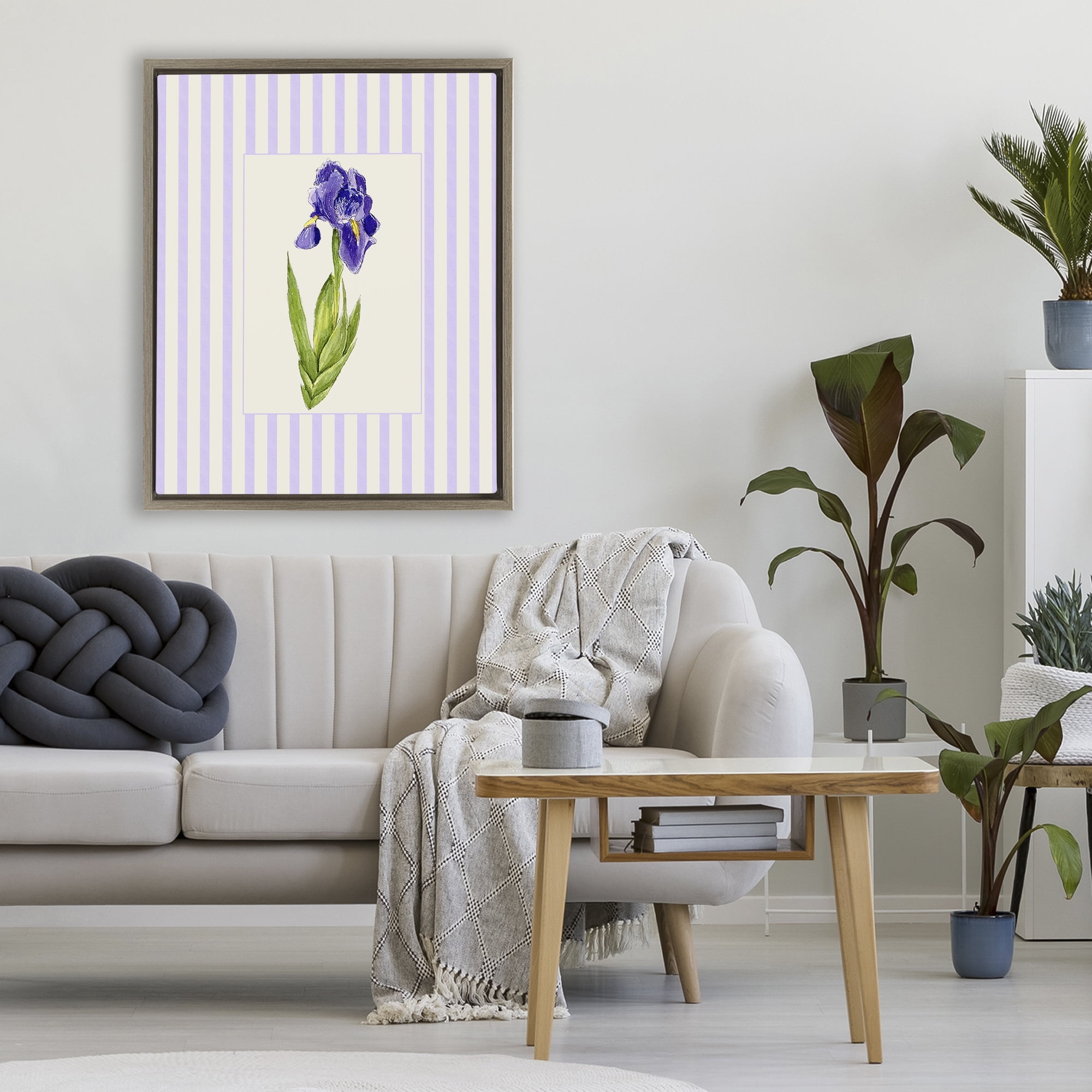 Purple Stripe Iris Brown Framed Floater Canvas Wall Art, design by Lisa Wehmeyer