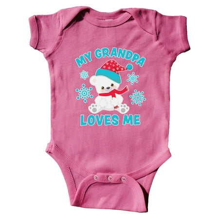 

Inktastic Polar Bear My Grandpa Loves Me in Santa Hat with Snowflakes Gift Baby Boy or Baby Girl Bodysuit