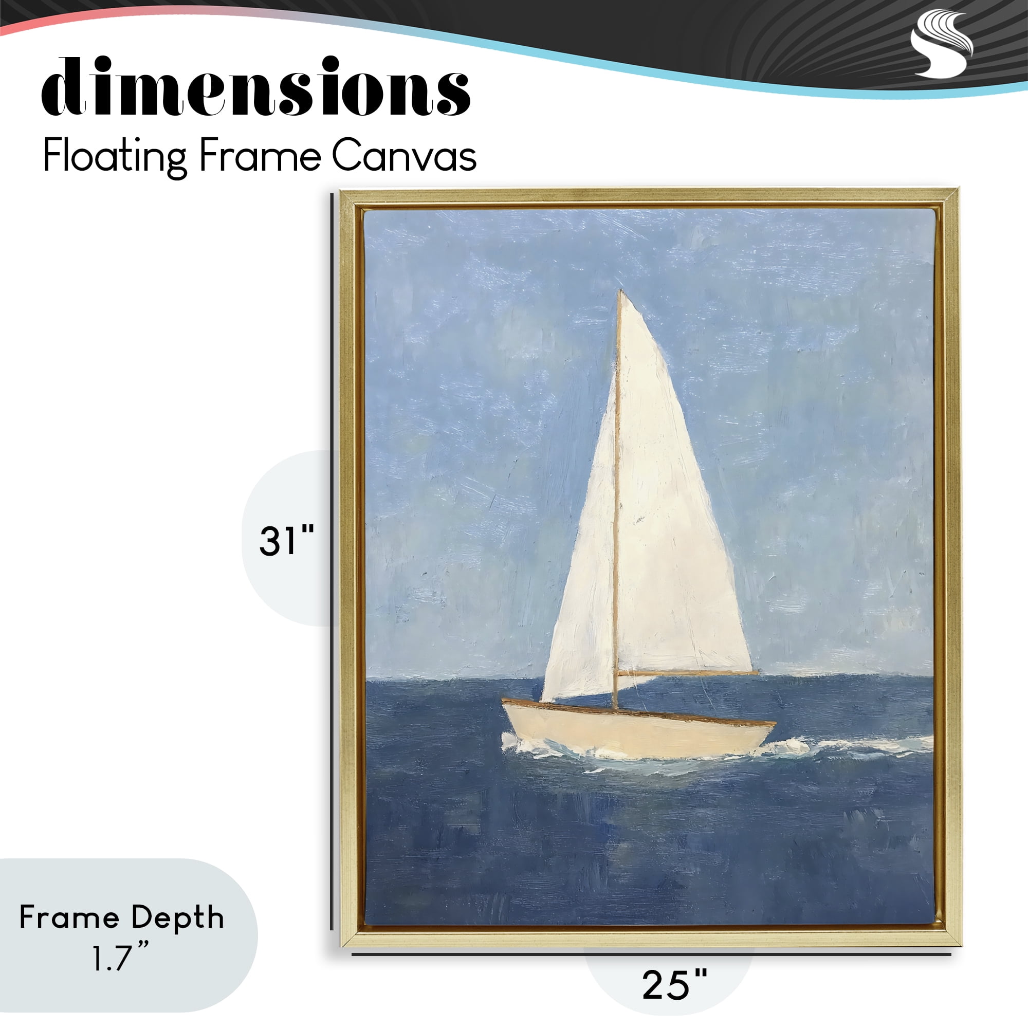 Stupell Industries Deep Blue Sail at Sea Gold Framed Floater Canvas Wall Art, design by Creative Studio