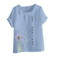 thumbnail image 2 of Vestidos Casuales Para Mujer, Blusas De Mujer De Moda Blusa informal de lino con cuello redondo y manga corta con botones para mujer, talla grande, estampada, 2 of 2