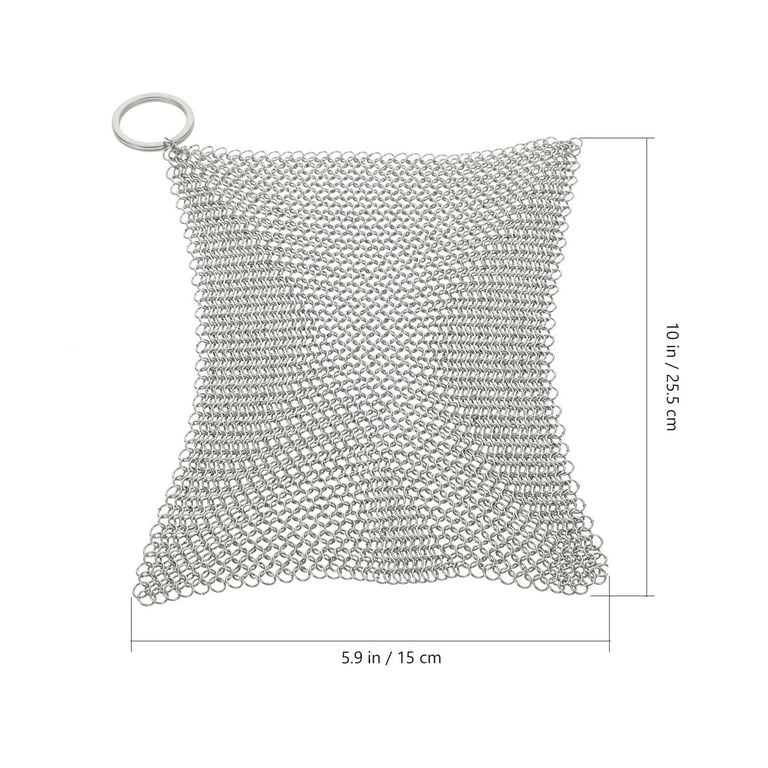  Cast Iron Scrubber with Long Handle  316 Cast Iron Cleaner  Chainmail Scrubber for Cast Iron Pan Skillet Cleaner - Dish Scouring Pad  Dishwasher Safe Cleaning Kit (Grey, 1 Scrubber +