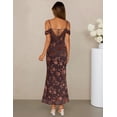 thumbnail image 2 of Merokeety Womens Summer Dresses Off The Shoulder Spaghetti Strap Floral Mesh Formal Party Maxi Dress Brown l, 2 of 4