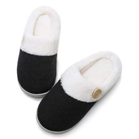 

Womens Slipper Warm Comfy Memory Foam House Slippers Knitted Shoes Faux Fur Lined Anti-Skid Rubber Sole Bedroom Cozy Indoor Outdoor Slippers
