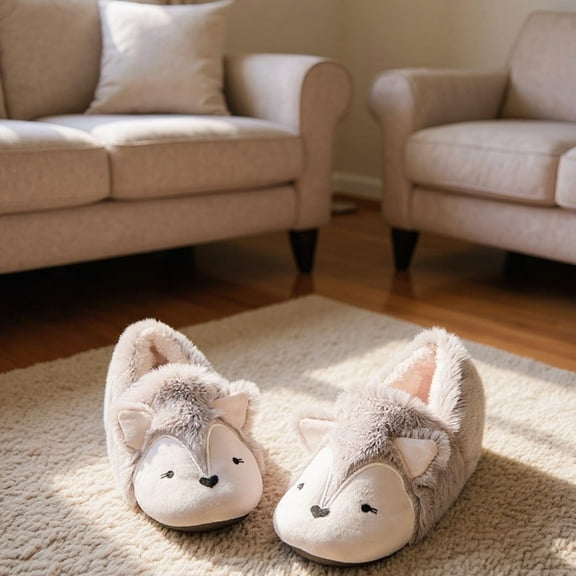 Womens Fox Fleece Animal Cozy House Fuzzy Slippers Indoor Outdoor Vacation Slippers for Women Warm Home Shoes(7-8)