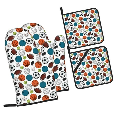 

Daiia Color Balls Pattern Oven Mitts and Pot Holders 4 pcs Set High Heat Resistant 500 Degree Extra Thicken Long Kitchen Cotton Oven Glove
