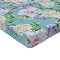 thumbnail image 4 of Ambesonne Floral Fitted Sheet, Vintage Hibiscus Roses Print, Queen Size, Lilac Seafoam and Green, 4 of 5