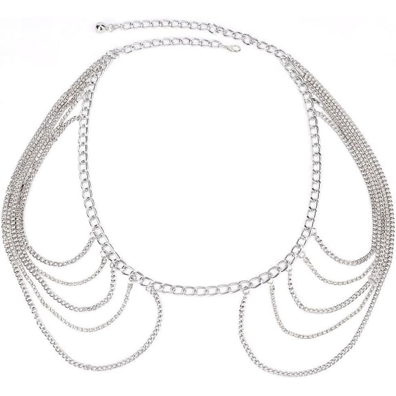 Iron Chain Belts Rhinestone Cup Chains Tassel Sexy Personality Waist Belts Platinum 40-1/8 inch(102cm) 1pc/box