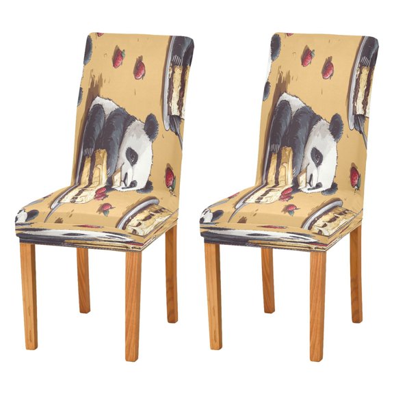 BZSMCE Chairs Slipcovers Dining Chair Covers Panda Eat Cake Creative Pattern