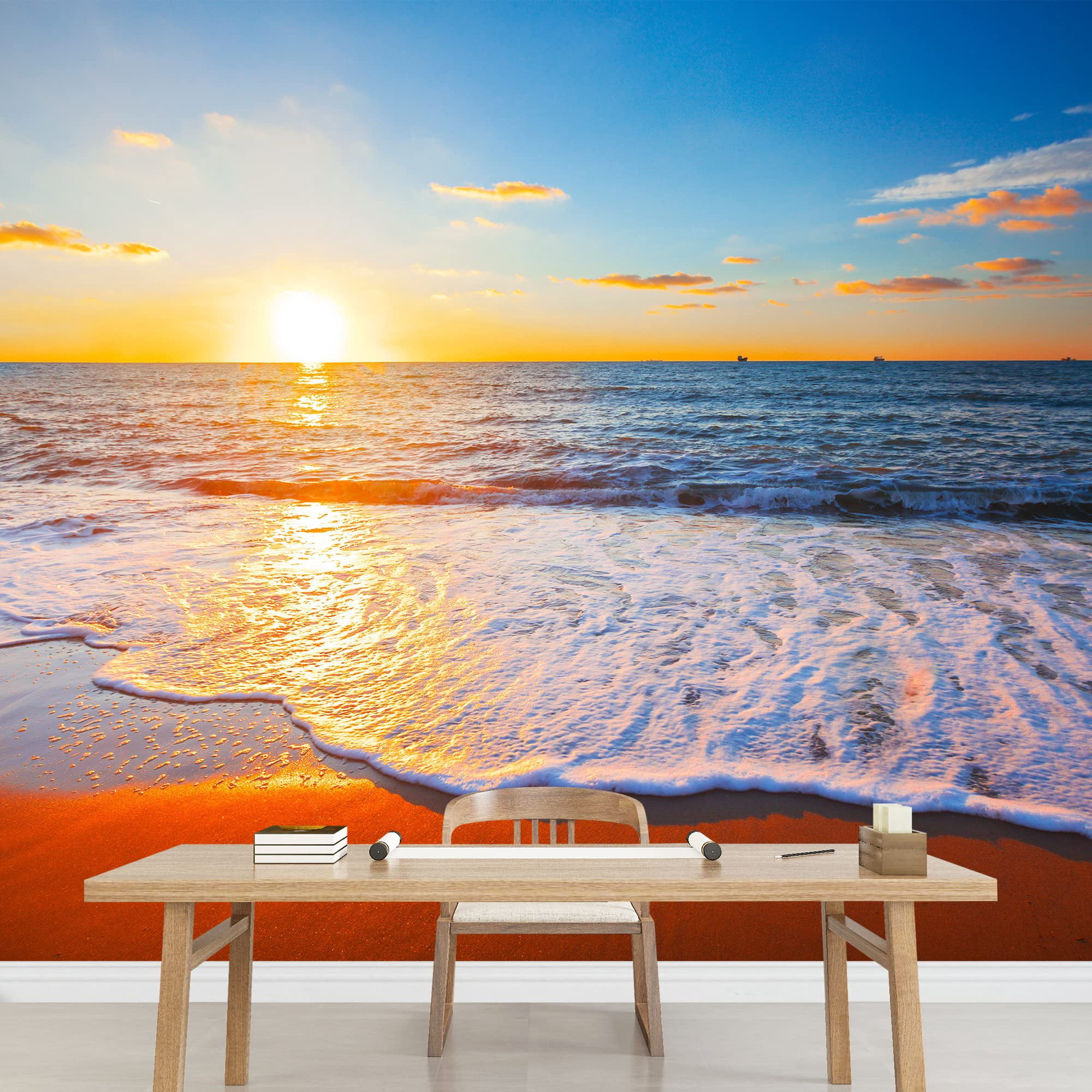 wall26 - Sunset and Sea - Removable Wall Mural | Self-Adhesive Large Wallpaper - 66x96 inches