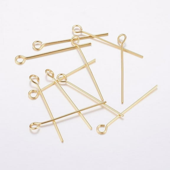 20Pcs Real 18K Gold Plated Brass Eye Pin Eye Pins Findings Flat Head Pins Open Eye Pins Metal End Headpins for DIY Earrings Necklaces Bracelets Pendants Jewelry Making 25mm