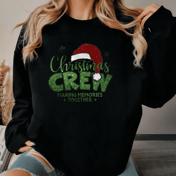 Green Commuting Round-neck long-sleeved Family Christmas Making Memories Graphic Tee Top Black S-3XL