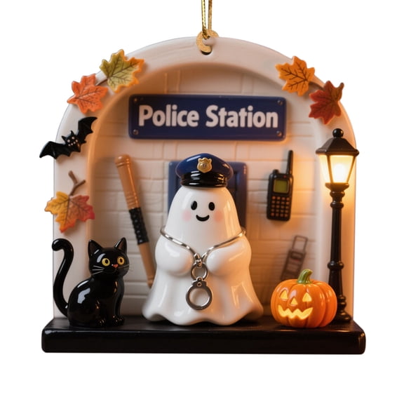 Halloween Spooky Ornament, 2D Halloween Tree Cute Ghost-Themed Reading Ornament, Ghost Hanging Ornaments Decorative for Holiday Party Craft Supplies Indoor Home Decor 3.15 Inch