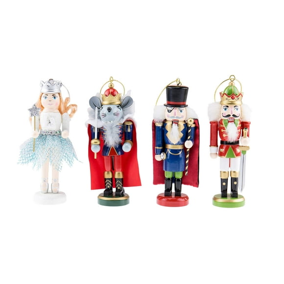 Clever Creations Nutcracker Suite 4 Pack 5 Inch Traditional Wooden Nutcracker Ornaments, Festive Christmas Tree Décor