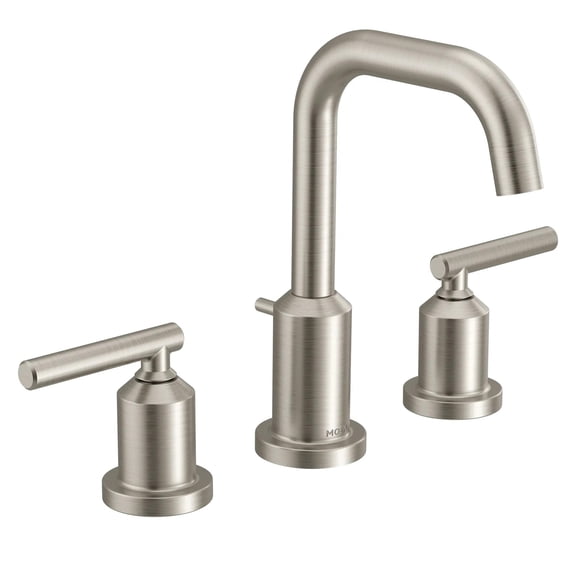 Moen Gibson Two-Handle High Arc Widespread Modern Bathroom Sink Faucet for 3-Hole Setups with Valve Included, Brushed Nickel