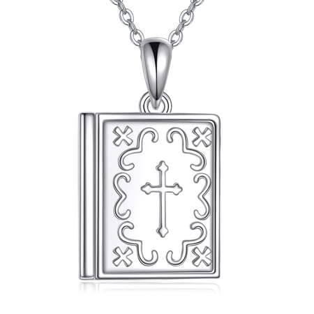 YAFEINI Bible Book Pendant Necklace Sterling Silver Bible Cross Necklace for Women Religious Jewelry Birthday Christian Gifts